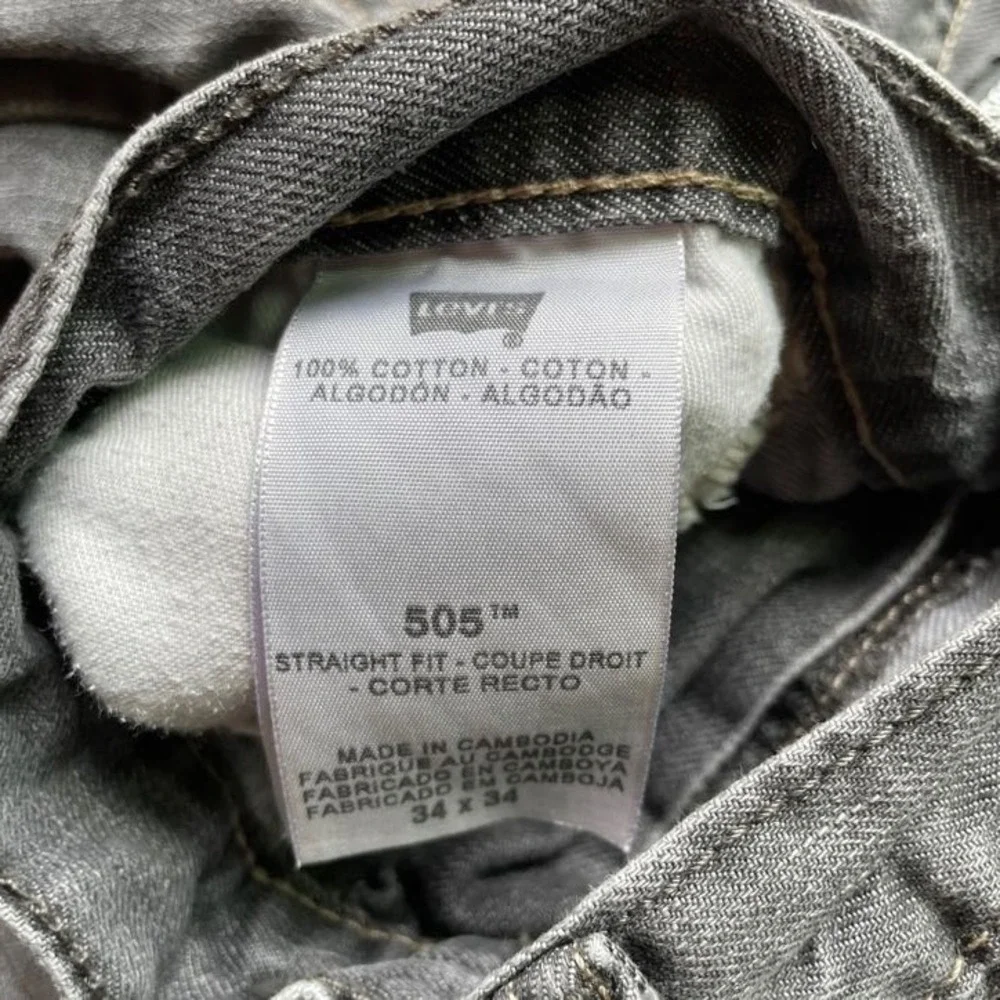 Levis 505 Straight Fit Gray Denim Jeans Mens 34x34 Cotton Classic Fit 505-0222
